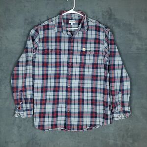 Carhartt Shirt Mens XL Tall Red Blue Gray Plaid Flannel Button Up Original Fit